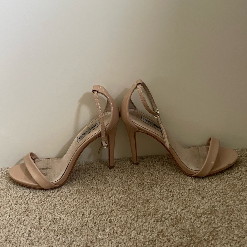 Steve Madden Stecy Nude Patent Leather Ankle Strap Stiletto Heels - 6.5